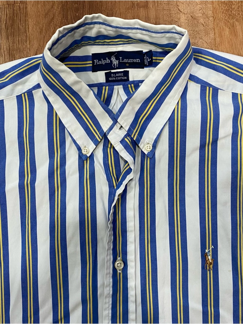 Ralph Lauren Mens Large Blaire Shirt Button Down Short Sleeve Blue White Striped